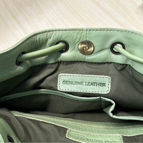 Martha Ponti Leather Woven Sage Crossbody Bucket Handbag Purse Boho - Picture 3 of 13